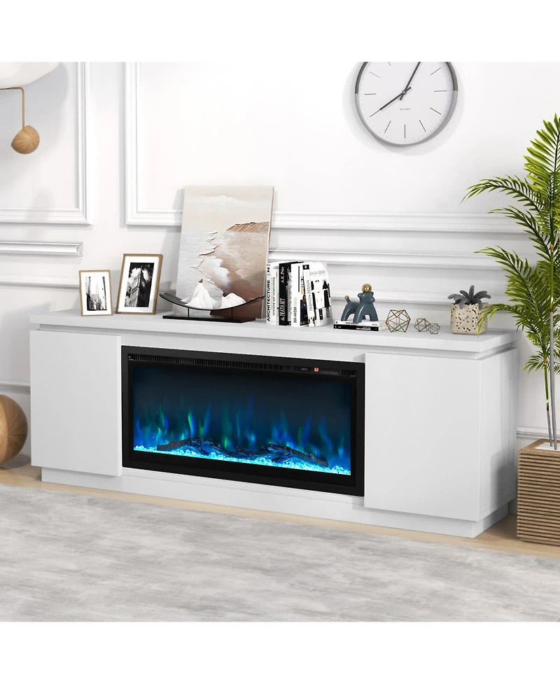Slickblue Modern Tv Stand with Fireplace and 3 Adjustable Storage Shelves
