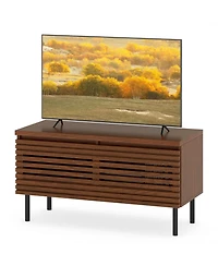 Slickblue Mid-Century Tv Stand with Fluted Design, Metal Legs, and Hidden Storage