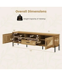 Slickblue Mid-Century Modern Rattan Tv Stand with 2 Storage Cabinets