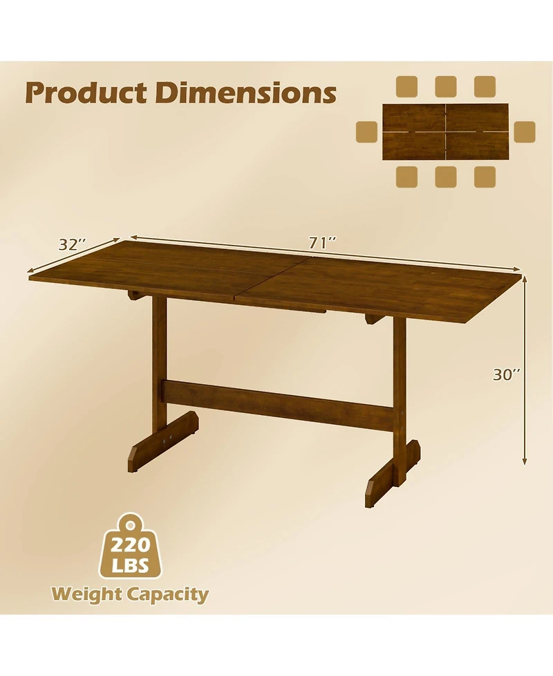 Slickblue Wooden Kitchen Dining Table for 6-8 People with Rubber Wood Legs