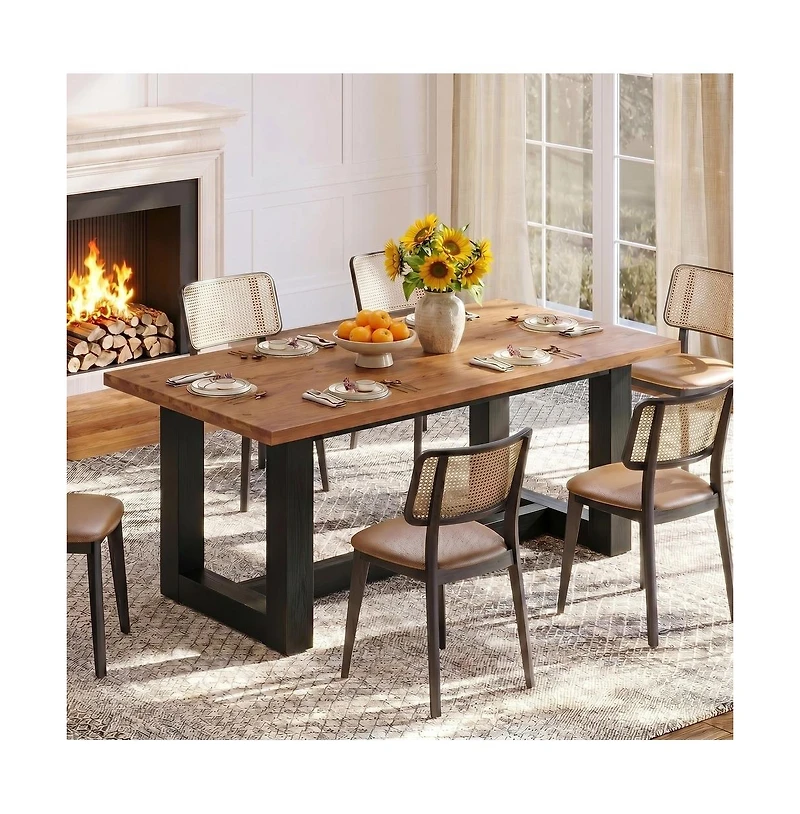 Tribesigns 63" Farmhouse Rectangle Wood Kitchen Dining Table for 6 Peoples with Sturdy Geometric Legs