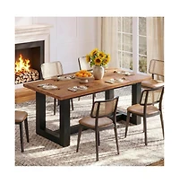 Tribesigns 63" Farmhouse Rectangle Wood Kitchen Dining Table for 6 Peoples with Sturdy Geometric Legs