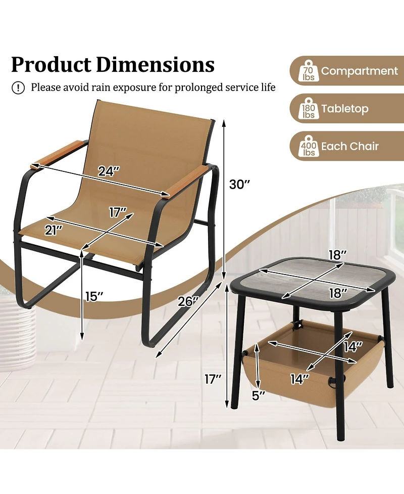 Costway Patio Furniture Set with Breathable Mesh Fabric and Metal Frame Garden