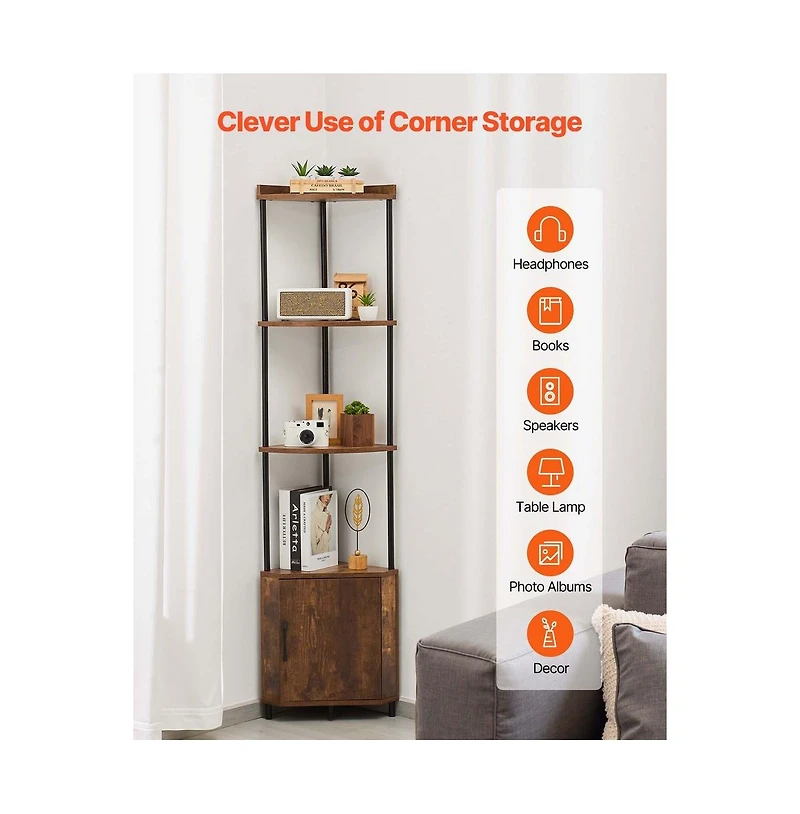 Sugift 5 Tier Corner Shelf with Led Light 65.4 Inch Tall Corner Bookshelf
