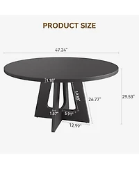 homfan 47 Inch Round Dining Table for 4-6 People - Circle Dinner with Wooden Cross Pedestal Base, Farmhouse Kitchen Room