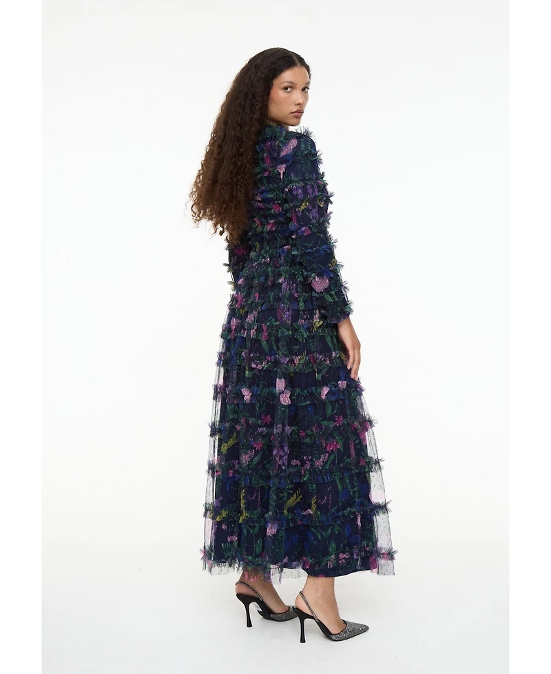 Maryisa Women's Modest Floral Ruffle High Neck Maxi Dress