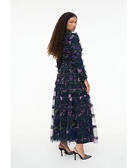Maryisa Women's Modest Floral Ruffle High Neck Maxi Dress