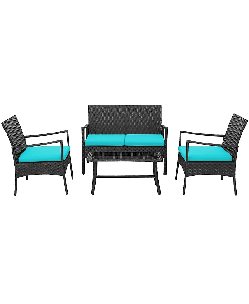 Costway 4Piece Patio Wicker Furniture Set Cushioned Chairs and Loveseat with Coffee Table Garden