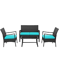Costway 4Piece Patio Wicker Furniture Set Cushioned Chairs and Loveseat with Coffee Table Garden