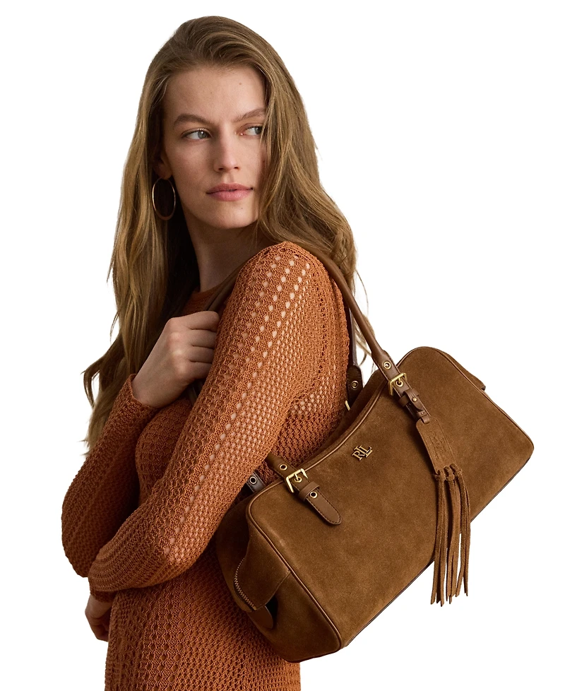Lauren Ralph Lauren Marcy Zipper Leather Large Satchel Handbag