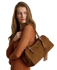 Lauren Ralph Lauren Marcy Zipper Leather Large Satchel Handbag