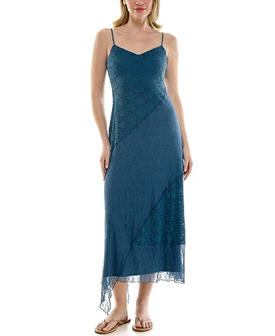 Row A Juniors' Sleeveless V-Neck Lace Midi Dress