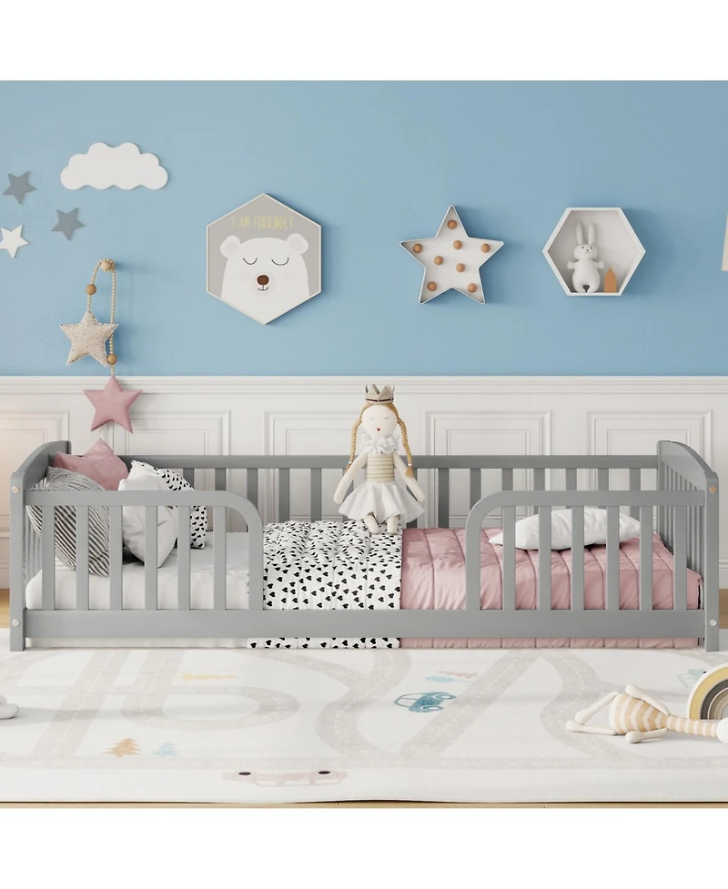 Rainsken Floor Bed with Rails, Montessori Floor Bed, Central Entrance