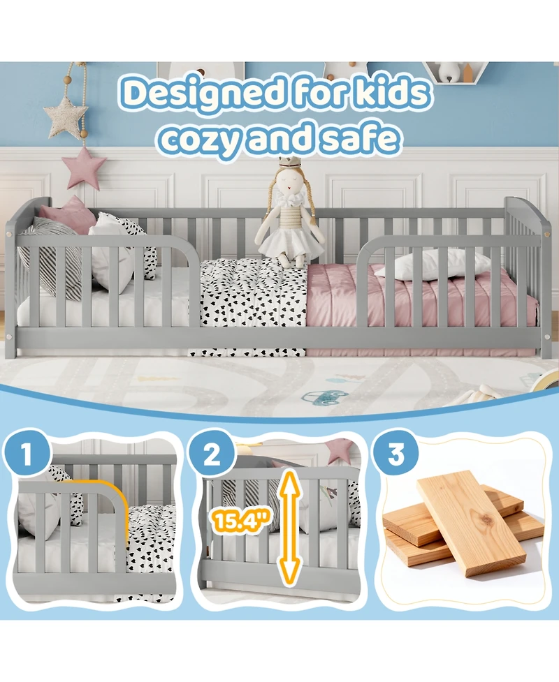 Rainsken Floor Bed with Rails, Montessori Floor Bed, Central Entrance