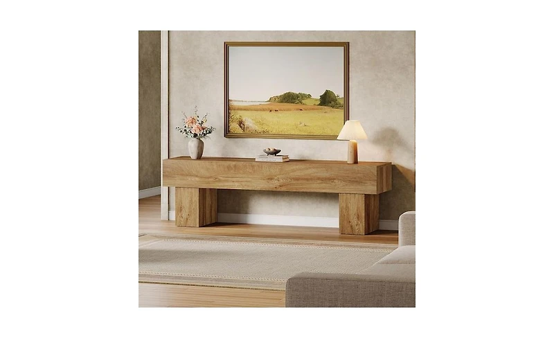 Tribesigns Ezlynn Brown Tv Stand Fits Tvs up to 55 to 65 in. TV, 3-Tier Farmhouse Console Table with Stripe Design for Living Room