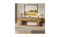 Tribesigns Ezlynn Brown Tv Stand Fits Tvs up to 55 to 65 in. TV, 3-Tier Farmhouse Console Table with Stripe Design for Living Room