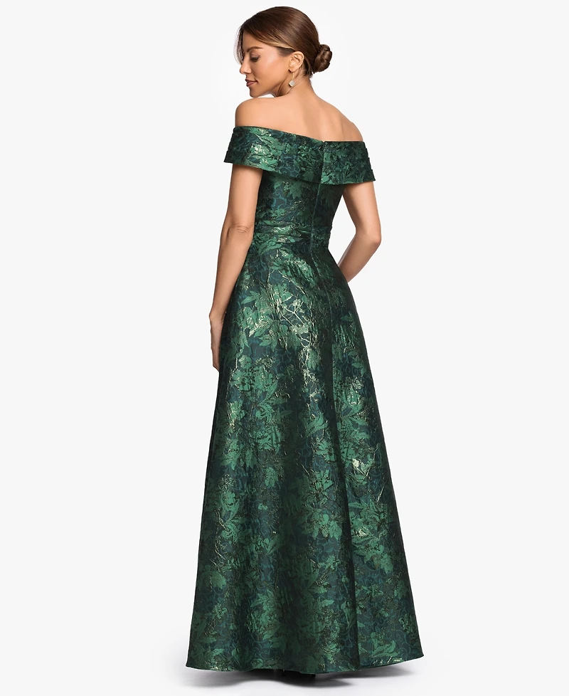 Xscape Women's Off-The-Shoulder Brocade Print Ball Gown