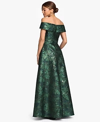 Xscape Women's Off-The-Shoulder Brocade Print Ball Gown