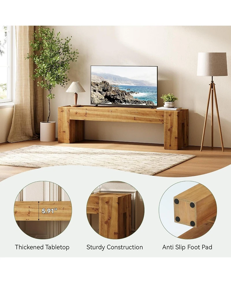 Tribesigns Solid Wood Tv Stand, 63" Rustic Extra Long Heavy Duty Media Tv Consoles Table with Sturdy Frame for Living Room