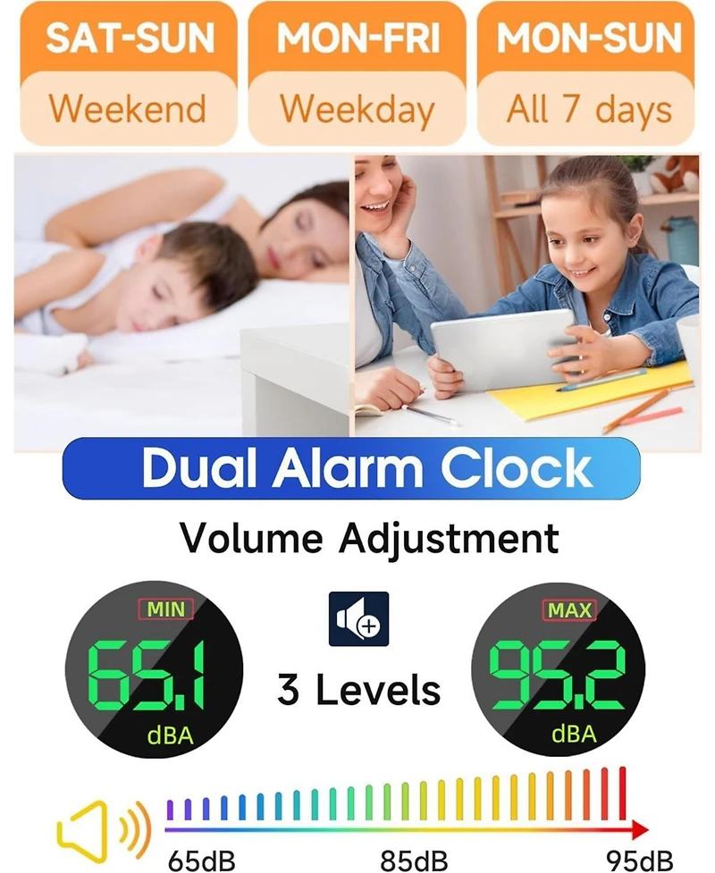 Neewer Extra Loud Alarm Clock for Heavy Sleepers Adults,Teens,Kids,Rainbow Clock for Bedroom,Small Bedside Digital Clock with Large Display