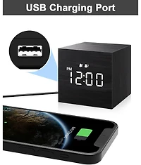 Jall 2.5 Inch Mini Wooden Digital Alarm Clock Dual Alarms with Weekday Weekend and Everyday Modes Adjustable Brightness Usb Powered