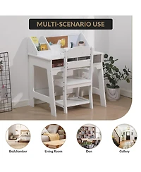 homfan Kids Study Desk and Chair Set, 29 Inch Wooden Student Table with Adjustable Chair and Storage Drawers for Bedroom or Homeschool
