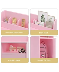 homfan Kids Desk and Chair Set, 35 Inch Mdf Wooden Toddler with Storage Shelf for Bedroom or Homeschool