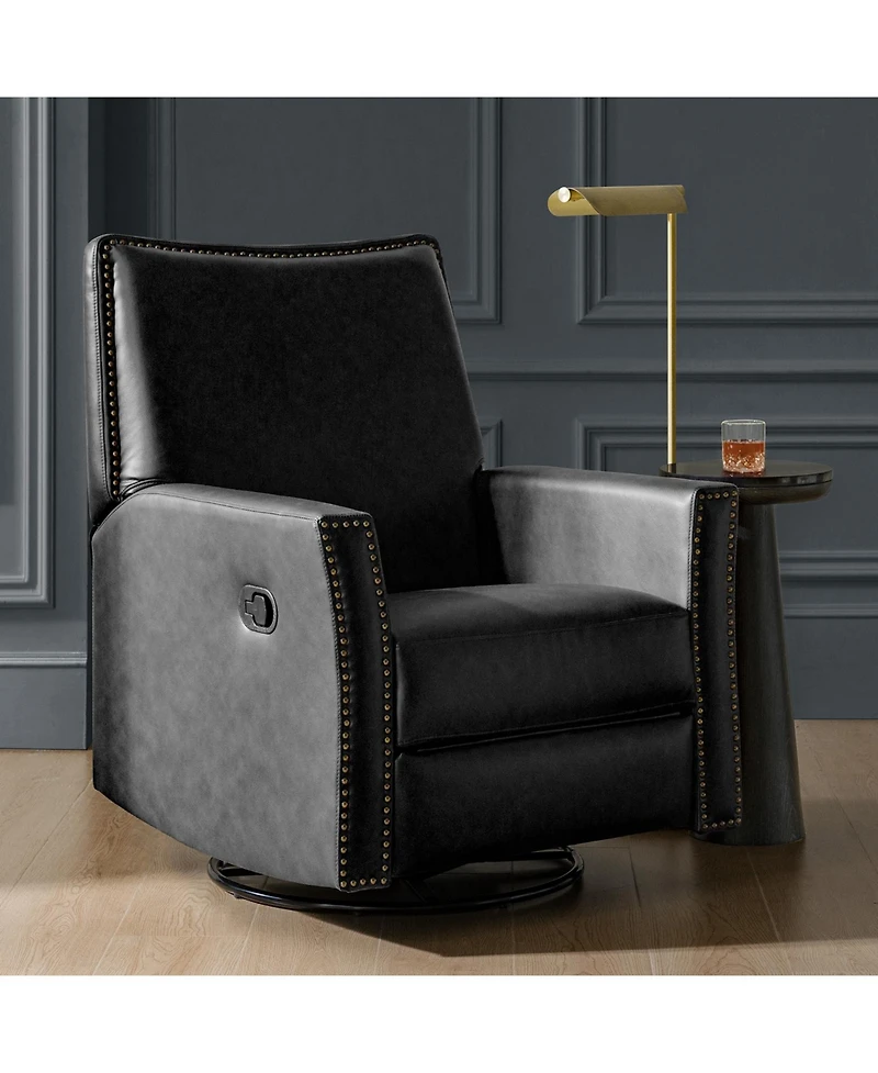 Hulala Home Jerseyville Transitional Leather Swivel Rocker Manual Recliner