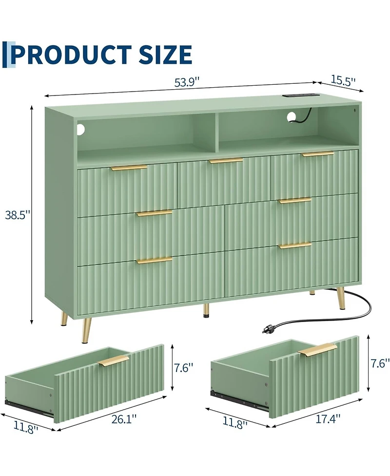 gaomon 7 Drawers Dresser for Bedroom, 54" Wide Dressers with Led Lights and Charging Station, Curved Profile Design