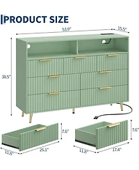 gaomon 7 Drawers Dresser for Bedroom, 54" Wide Dressers with Led Lights and Charging Station, Curved Profile Design