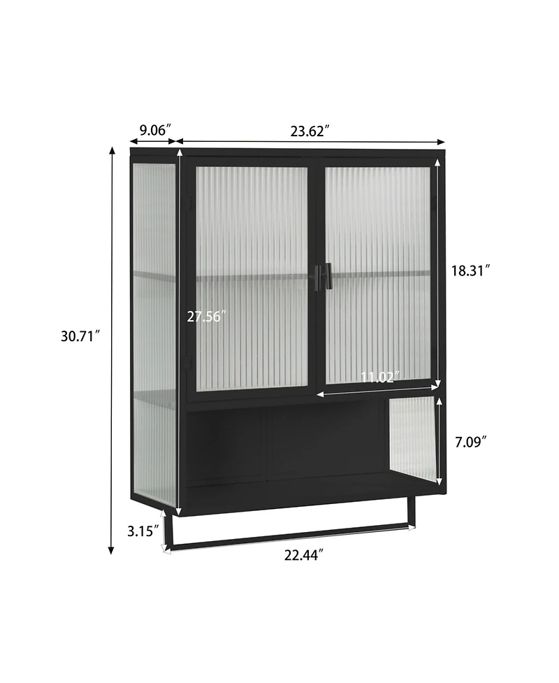 Phying 23.62 Inch Modern Wall Mounted Cabinet with Two-Tier Enclosed Storage and Towel Rack Multipurpose Organizer