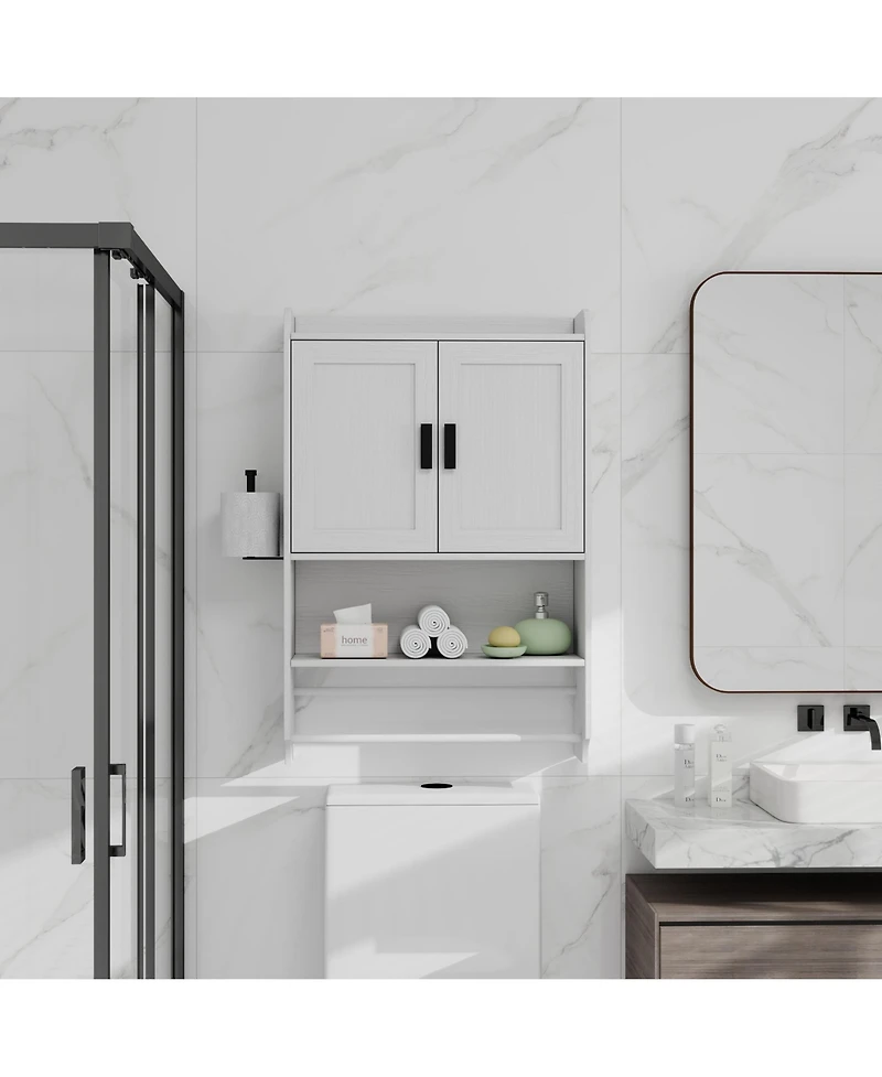 Phying Over The Toilet Storage Cabinet Bathroom Wall Mounted Medicine Cabinet Towel Bar and Paper Holder Multipurpose Bathroom Organizer Cabinet