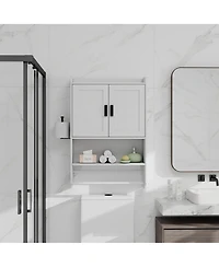 Phying Over The Toilet Storage Cabinet Bathroom Wall Mounted Medicine Cabinet Towel Bar and Paper Holder Multipurpose Bathroom Organizer Cabinet