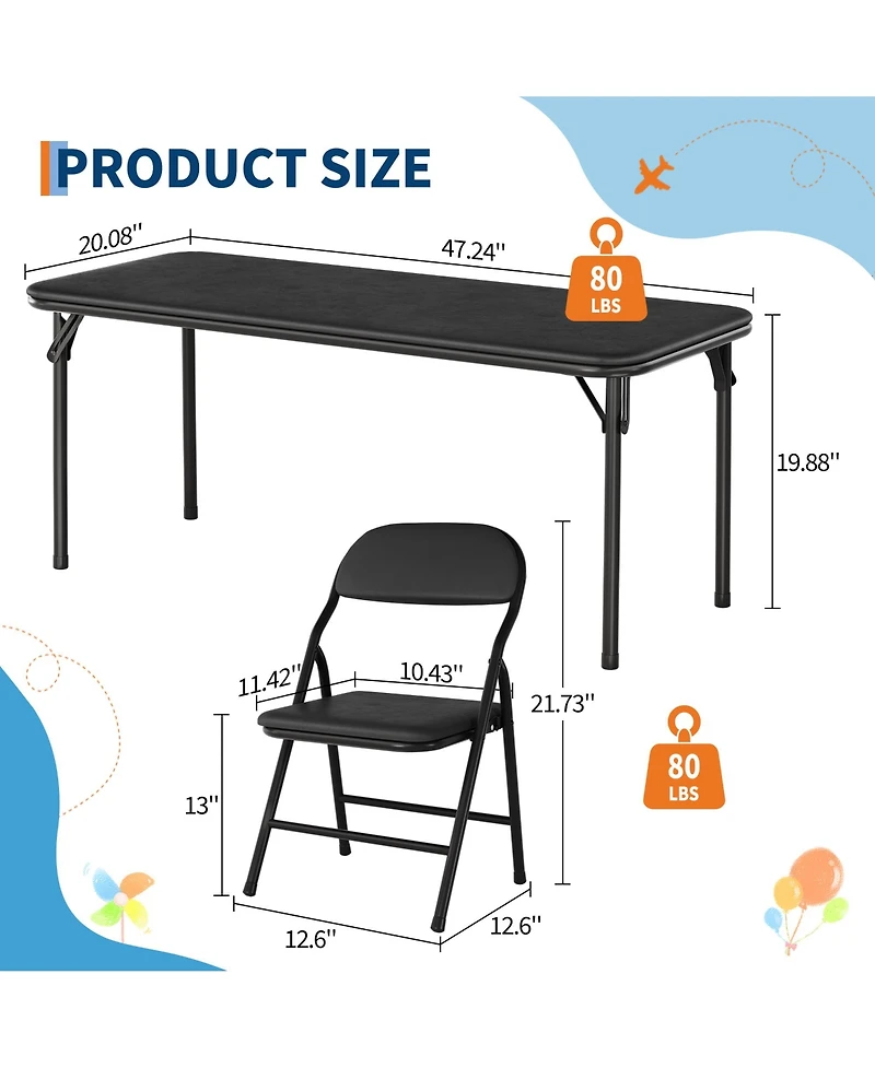 homfan 5 Piece Folding Kids Table and Chairs Set Children's Activity
