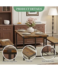 homfan 4-Piece Space Saving Dining Set, Sturdy Engineered Wood Metal Frame Bench Set Easy Care Home Furniture