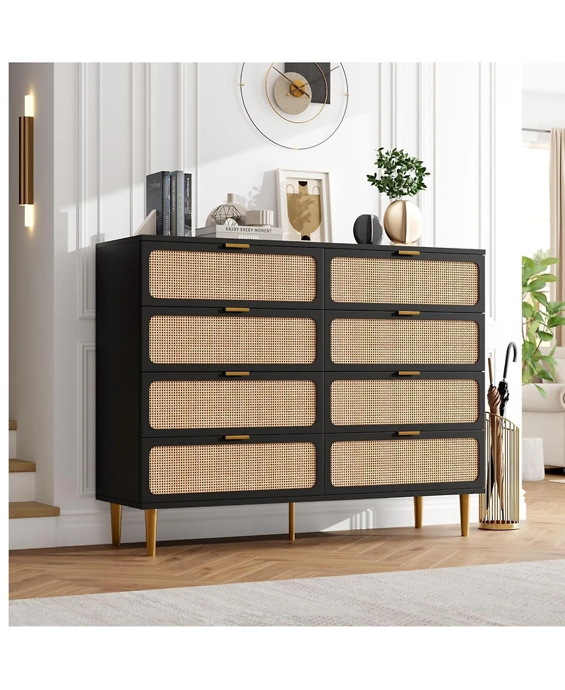 gaomon Garvee Rattan 8-Drawer Dresser, Tall Modern Closet with Deep Storage