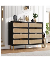 gaomon Garvee Rattan 8-Drawer Dresser, Tall Modern Closet with Deep Storage