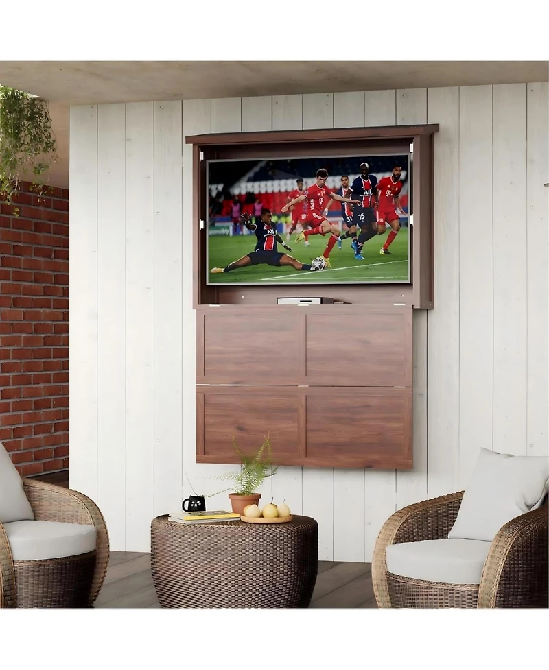 homfan Outdoor Tv Cabinet - Wall-Mounted Enclosure for TVs, Dual-Arm Steel Bracket, Weatherproof for Covered Patio and Pergola