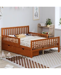 Rainsken Simple Wood Platform Bed with Guardrails on Both Sides and Two Storage Drawers