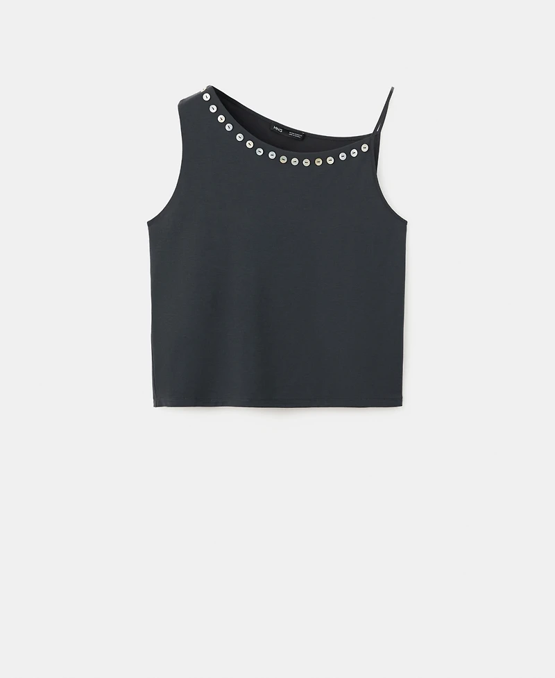 Mango Women's Embroidered Buttons Asymmetrical Top