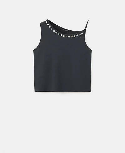 Mango Women's Embroidered Buttons Asymmetrical Top