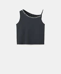 Mango Women's Embroidered Buttons Asymmetrical Top