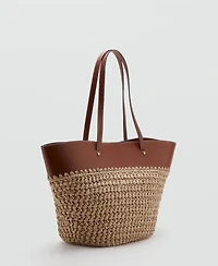 Mango Women's Large Natural Fiber Basket Handbag