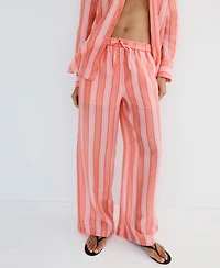Mango Women's Straight Striped Linen-Lyocell-Blend Pants