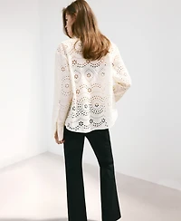 Mango Women's Openwork Embroidery Cotton Shirt