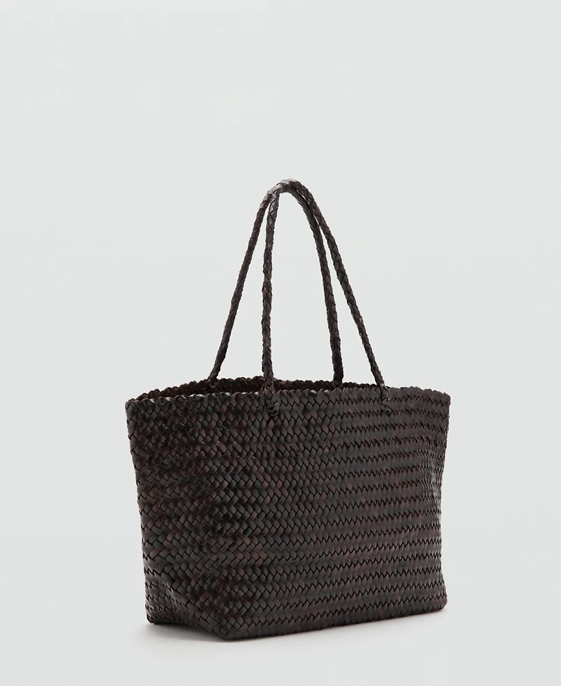 Mango Women's Woven Leather Shopper Bag