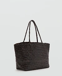 Mango Women's Woven Leather Shopper Bag