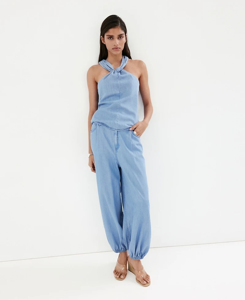 Mango Women's Crossed-Strap Denim Top