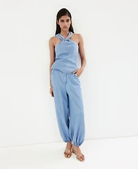 Mango Women's Crossed-Strap Denim Top