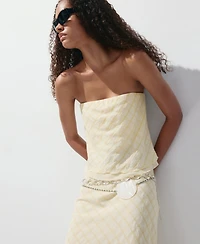 Mango Women's Strapless Checkered Top